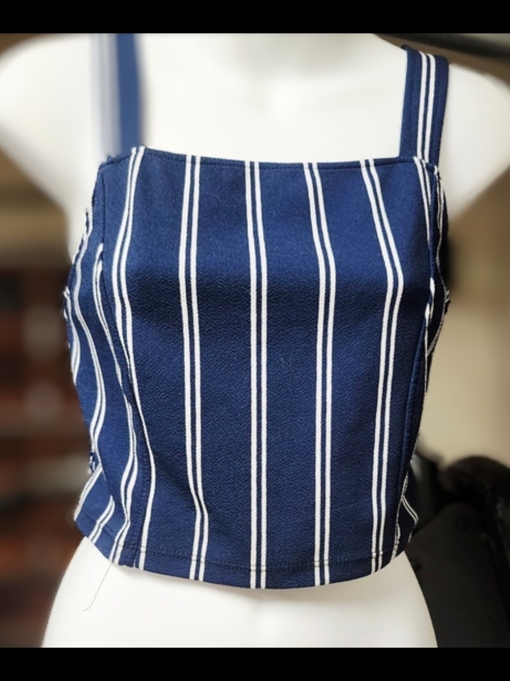 No Boundaries Navy and White Vertical-Stripe Crop Tank